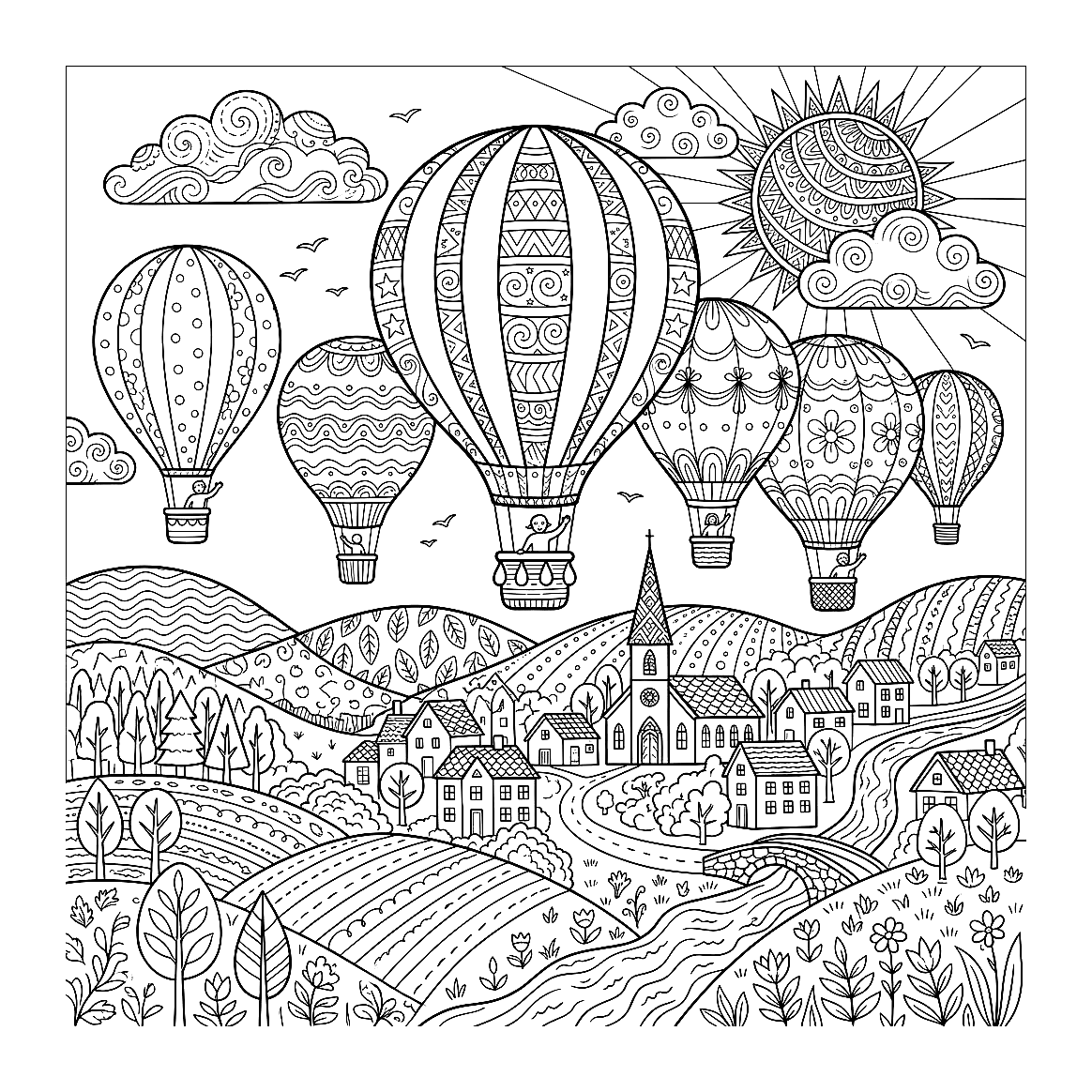 Hot Air Balloons coloring page